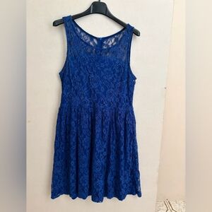Lace Fit & Flare Mini Dress in Royal Blue